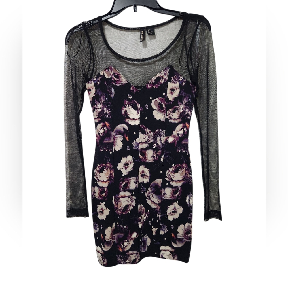 H&M Long Sleeve Mesh Flowers Mini Dress Floral Bandage Womens 4